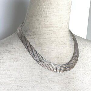 Italian Sterling Silver 925 Graduated Textured Fringe Collar Necklace 16.5"